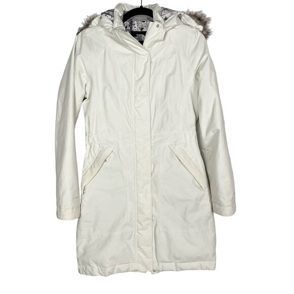 The North Face Womens XS Cream Arctic Parka Jacket Faux Fur Removable Hood Coat - Picture 1 of 16